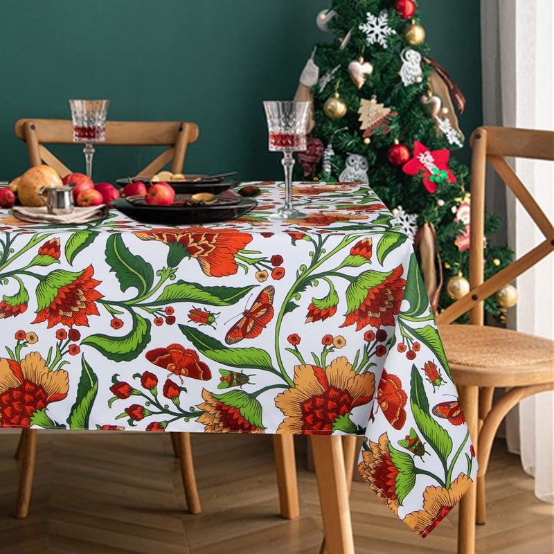 EHouseHome Outdoor and Indoor Spill Proof Waterproof Tablecloth,Vintage Floral Design Patio Fabric Table Cover,Home Dinner DÃ©cor Wrinkle Free Table Cloths (60x84Inch Rectangle) - Image 2